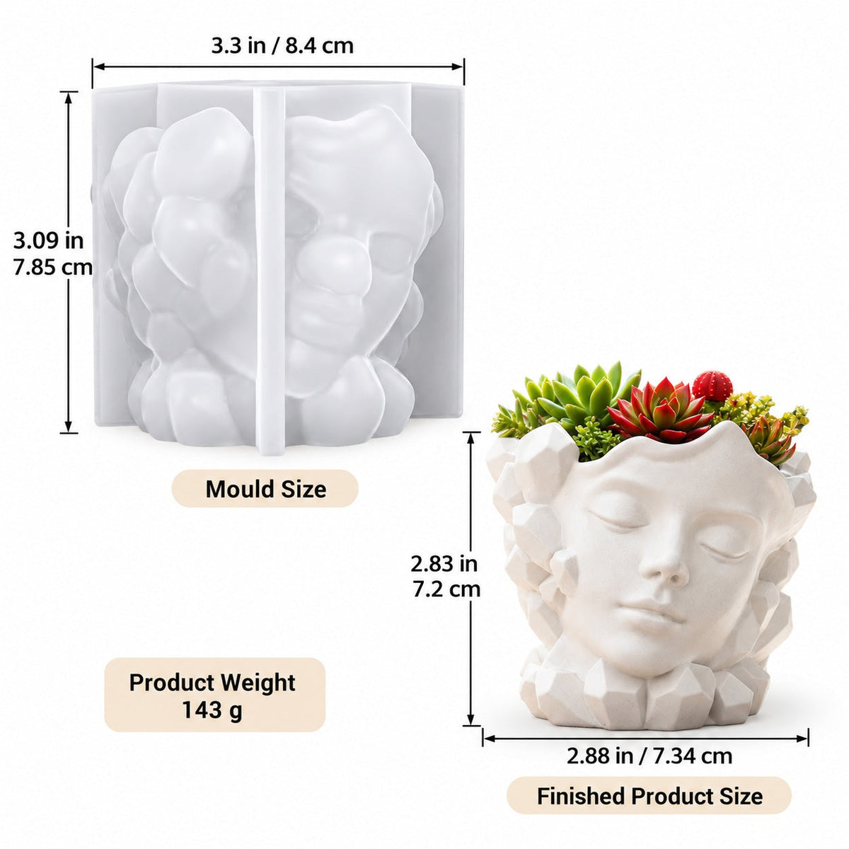 3D Crystal Goddess Face Planter Silicone Mould – Decorative Lady Face Flower Pot Mould