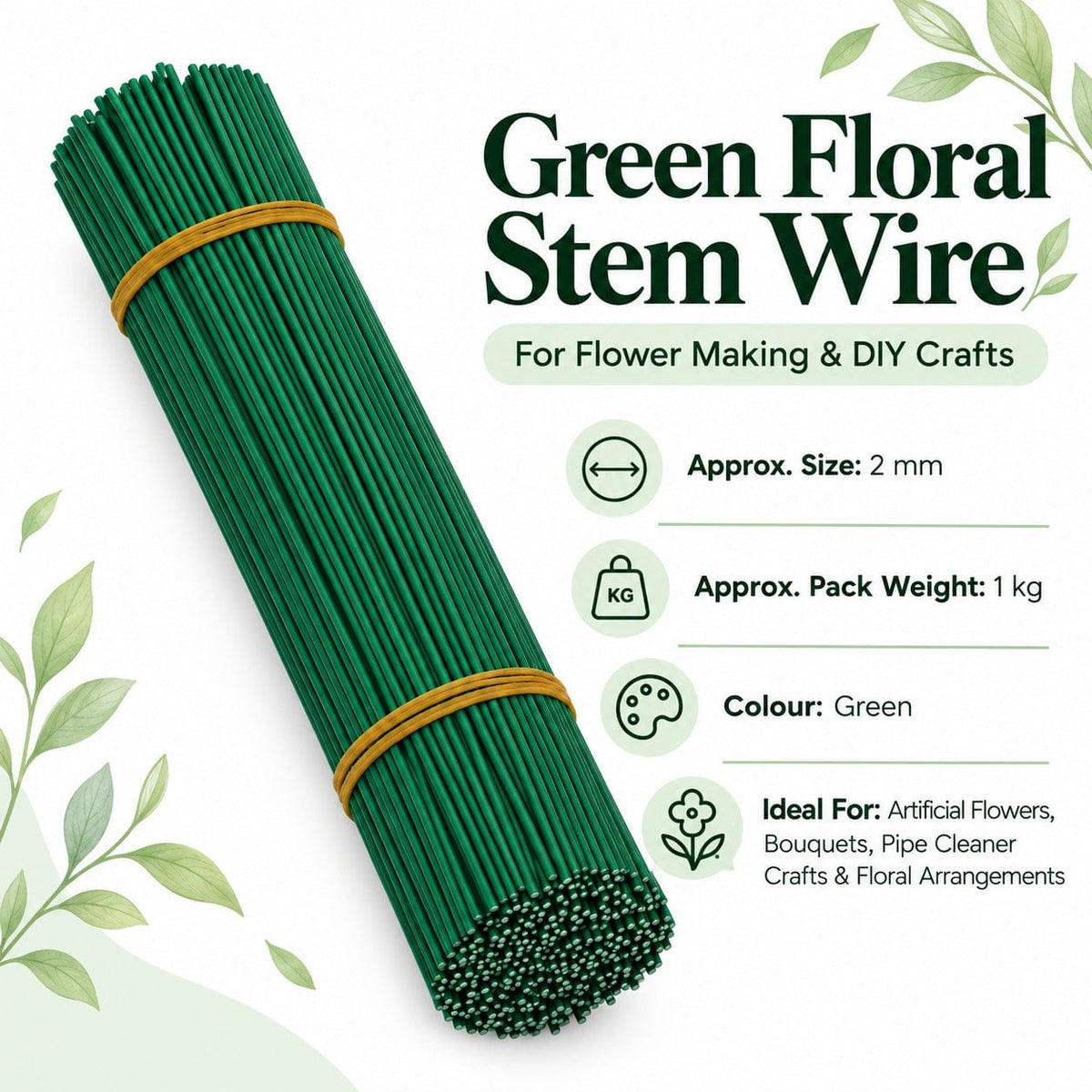 Green Floral Stem Wire 22.5CM (Approx.) for DIY Flower Making, Bouquets & Craft Projects – Approx. 1 KG Packing