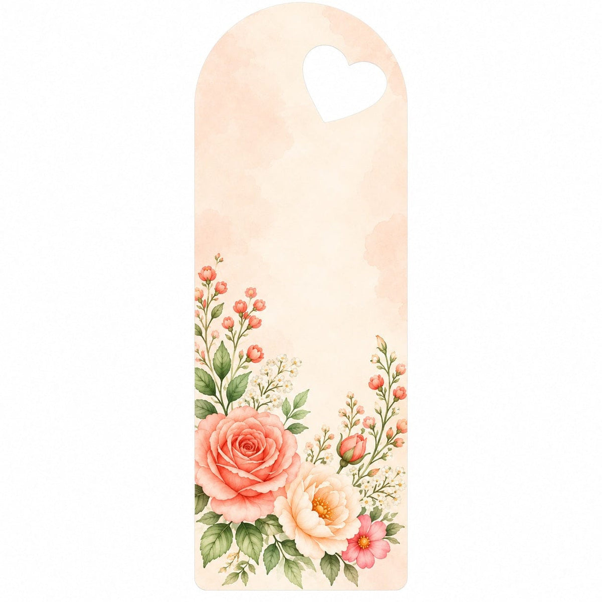 Peach Rose Blossom Printed Flower Card with Heart Cutout for DIY Crafts & Flower Bouquets