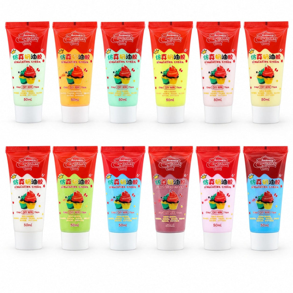 Simulation Cream Glue for Decoden Art & DIY Craft Decoration – 50ml × 12 Tubes (12 Shades)