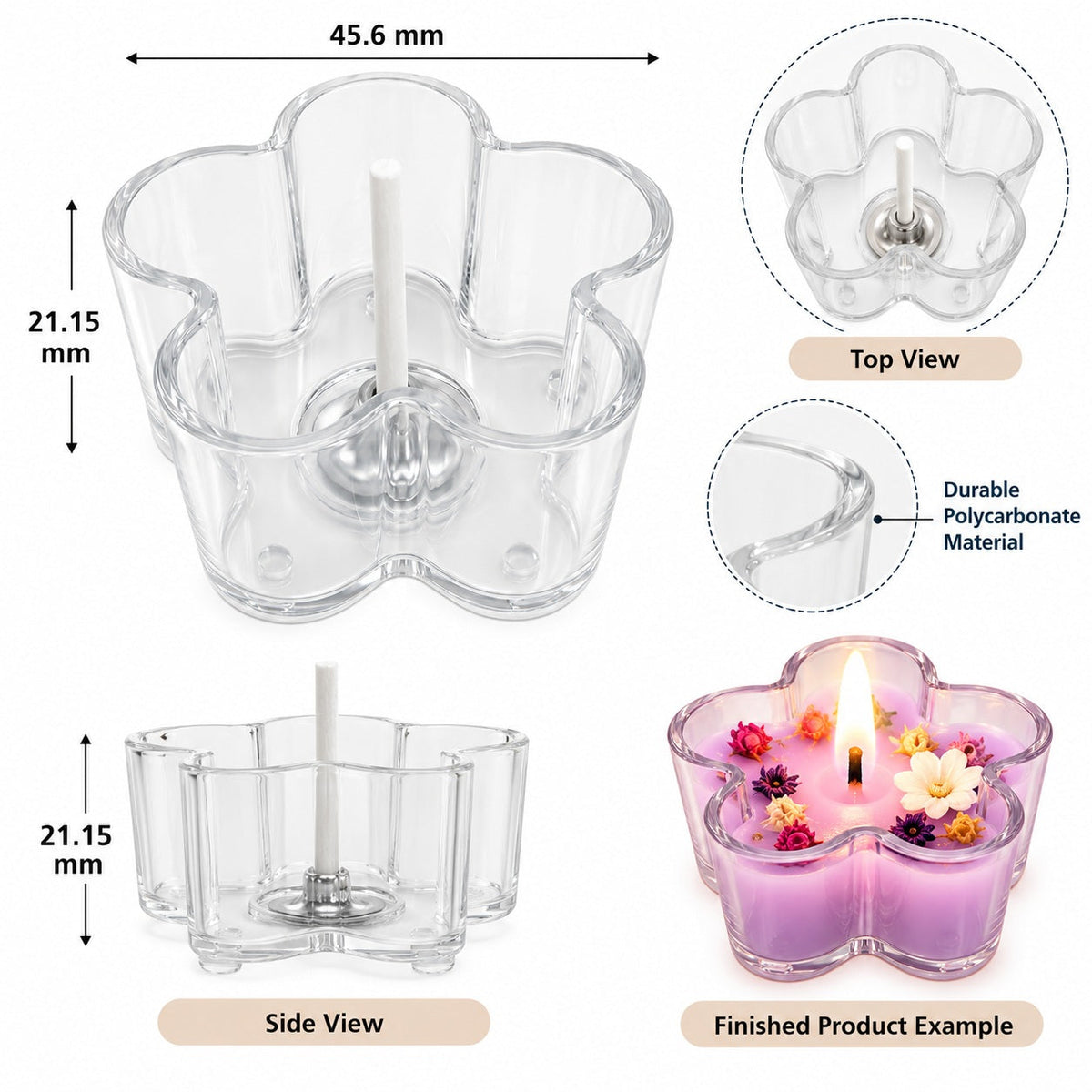 Tealight Cups Polycarbonate For Tealight Candles – Flower (Pack of 10 Pcs)
