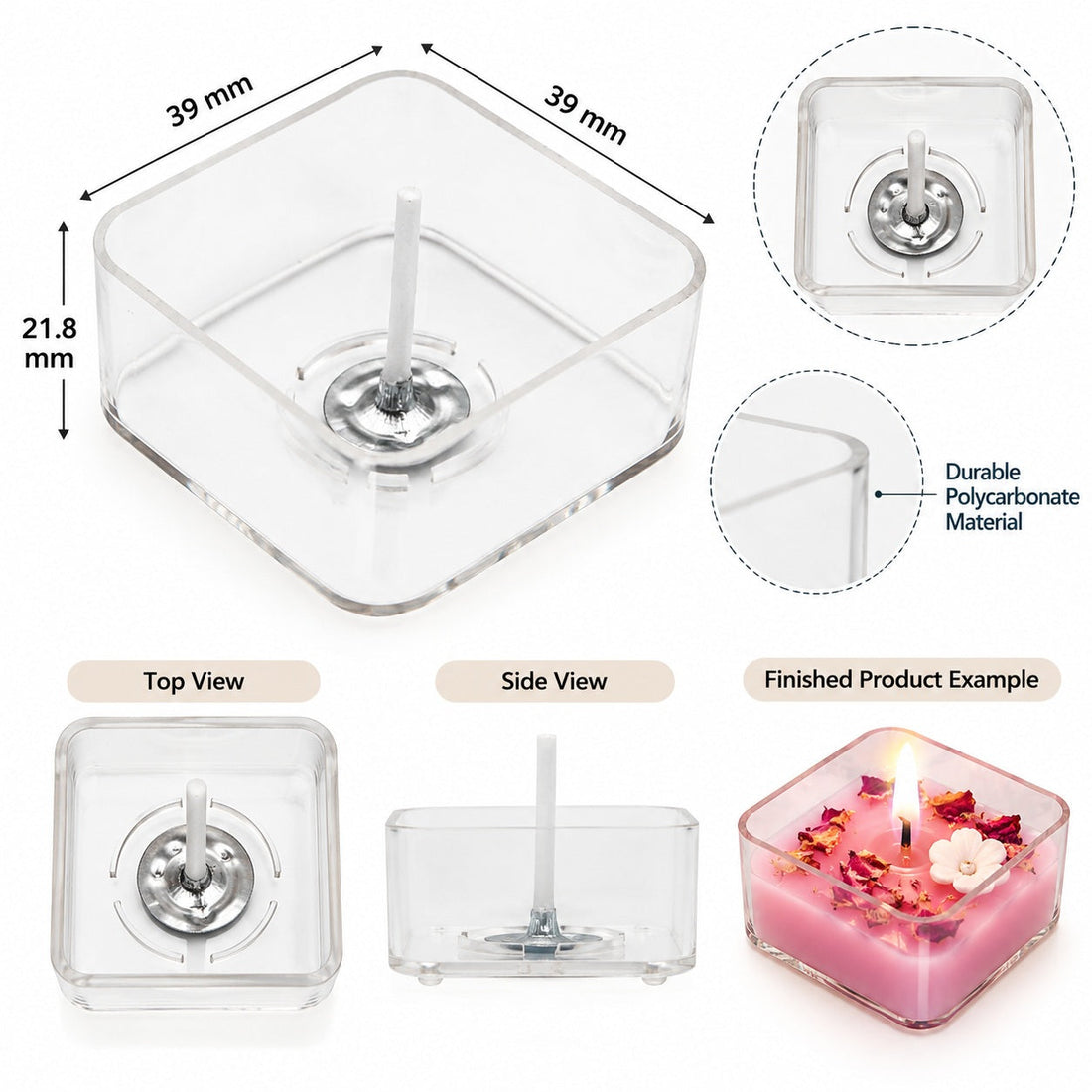 Crafteria Square Tealight Cups Polycarbonate For Tealight Candles