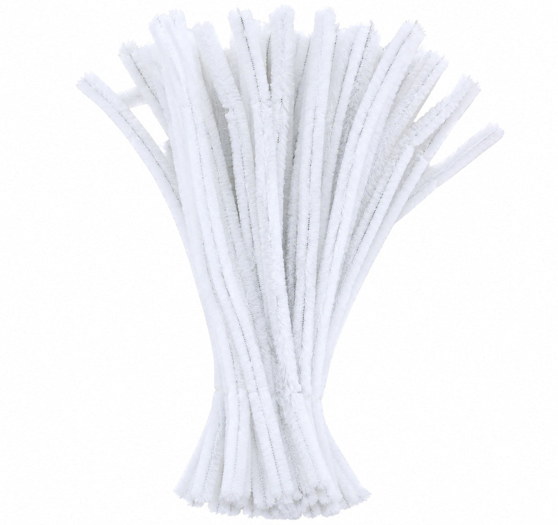 White Chenille Pipe Cleaners 12MM - Pack of 50 Pcs