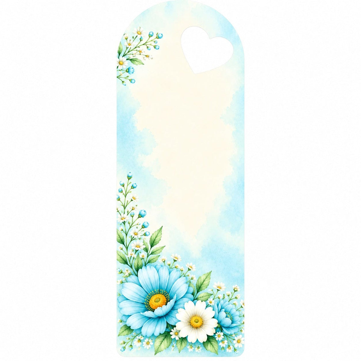 Sky Blue Daisy Blossom Printed Flower Card with Heart Cutout for DIY Crafts & Flower Bouquets
