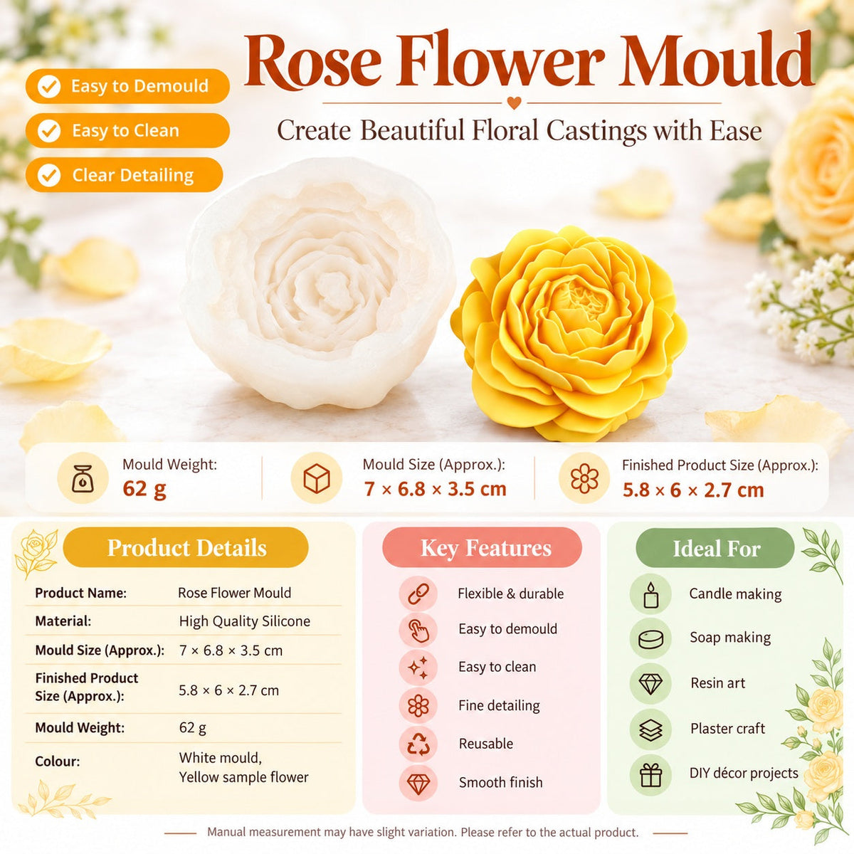 3D Layered Peony Flower Silicone Mould – Small Blooming Floral Candle Mould