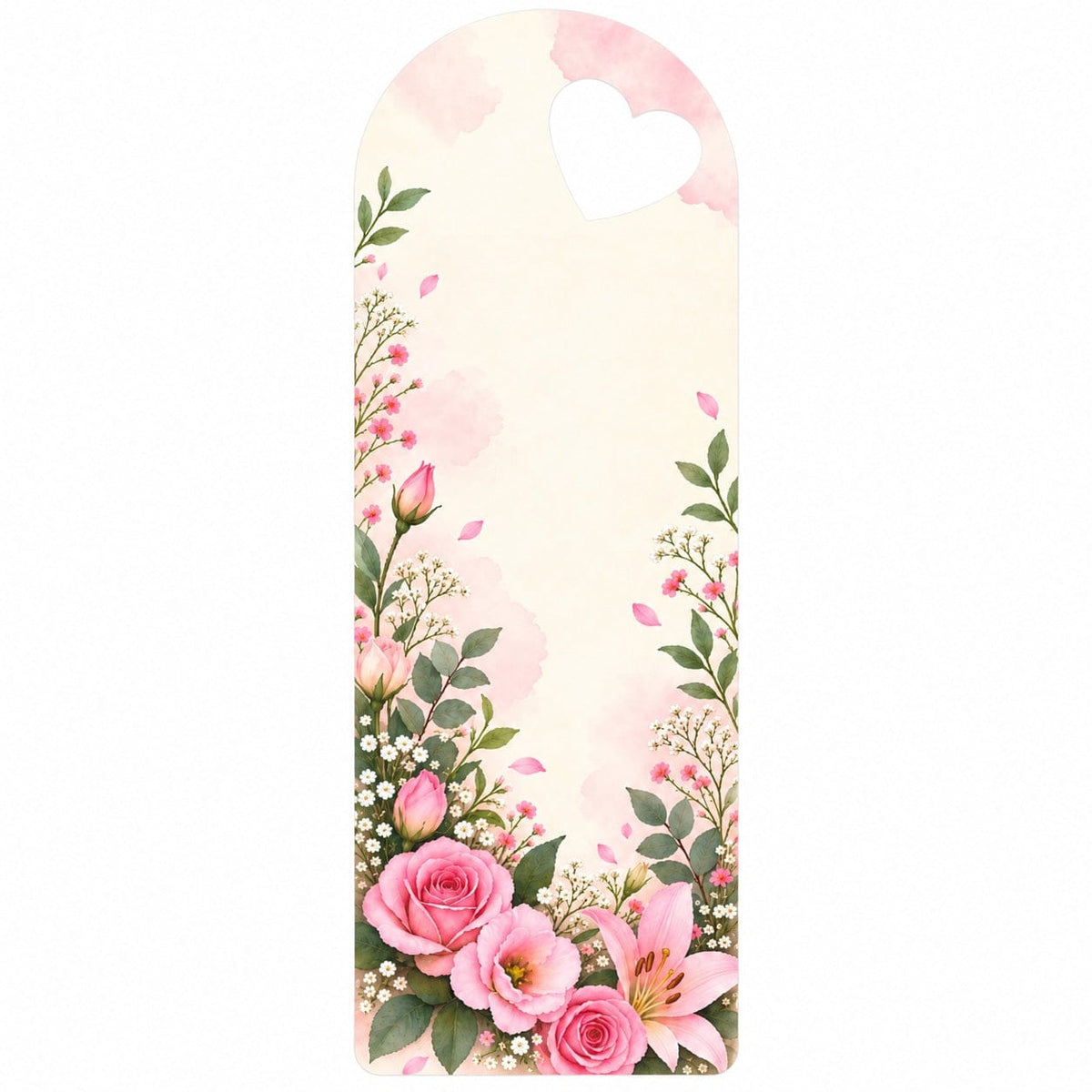 Romantic Rose & Lily Garden Printed Flower Card with Heart Cutout for DIY Crafts & Flower Bouquets