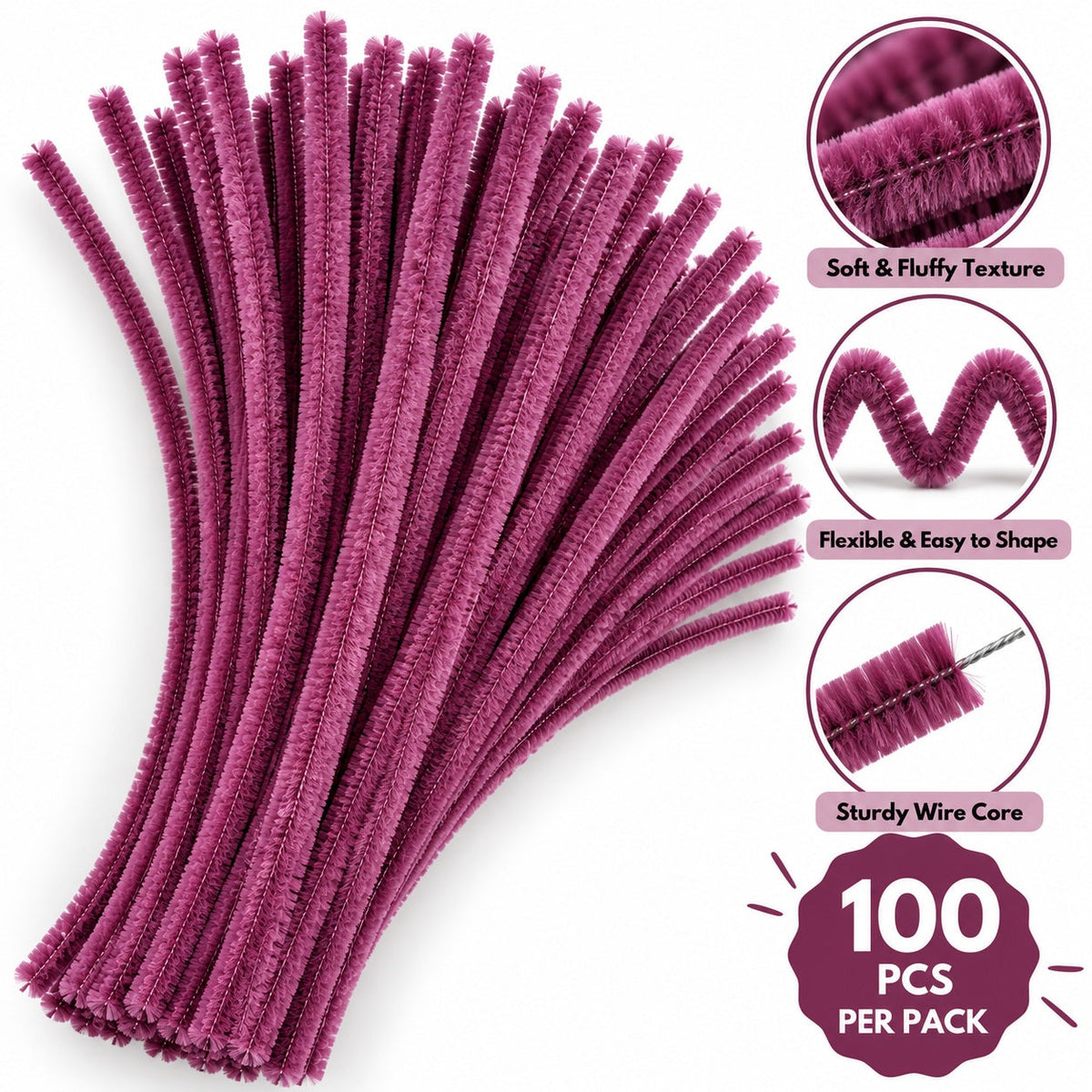 Dusty Mauve Chenille Pipe Cleaners 10MM – Pack of 100 Pcs