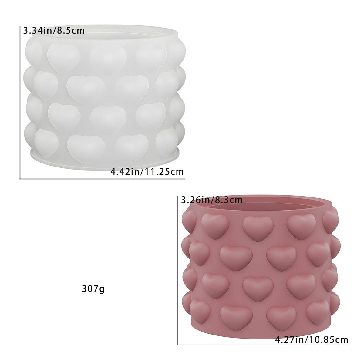 3D Heart Embossed Candle Jar Silicone Mould – Decorative Heart Pattern Container Mould for DIY Resin & Concrete Crafts