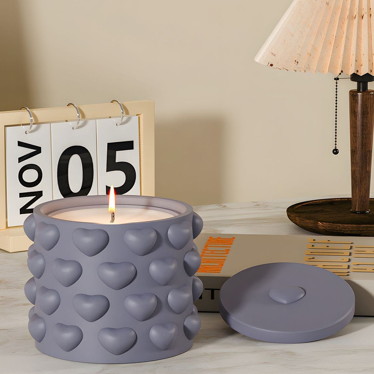 3D Heart Embossed Candle Jar Silicone Mould – Decorative Heart Pattern Container Mould for DIY Resin & Concrete Crafts