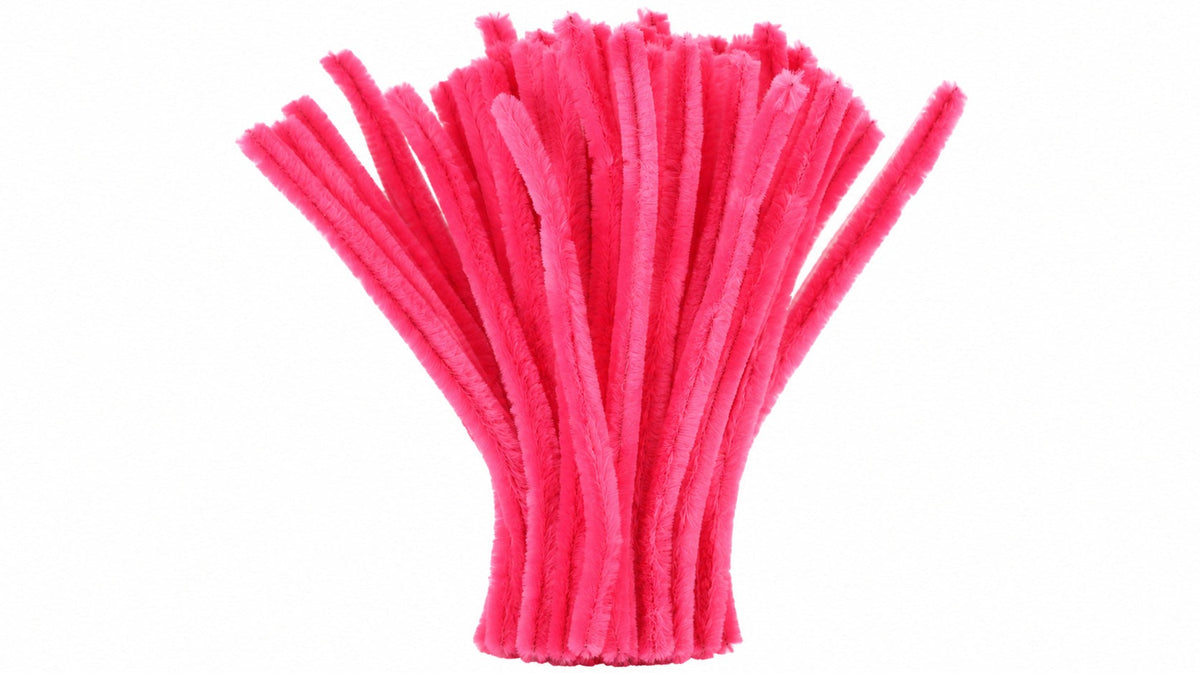 Hot Pink Chenille Pipe Cleaners 12MM - Pack of 50 Pcs