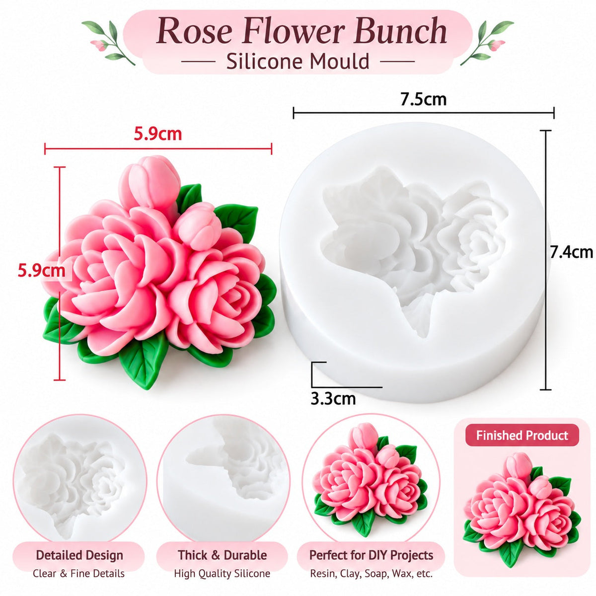 3D Floral Bouquet Silicone Mould – Rose, Peony & Tulip Flower Arrangement Mould