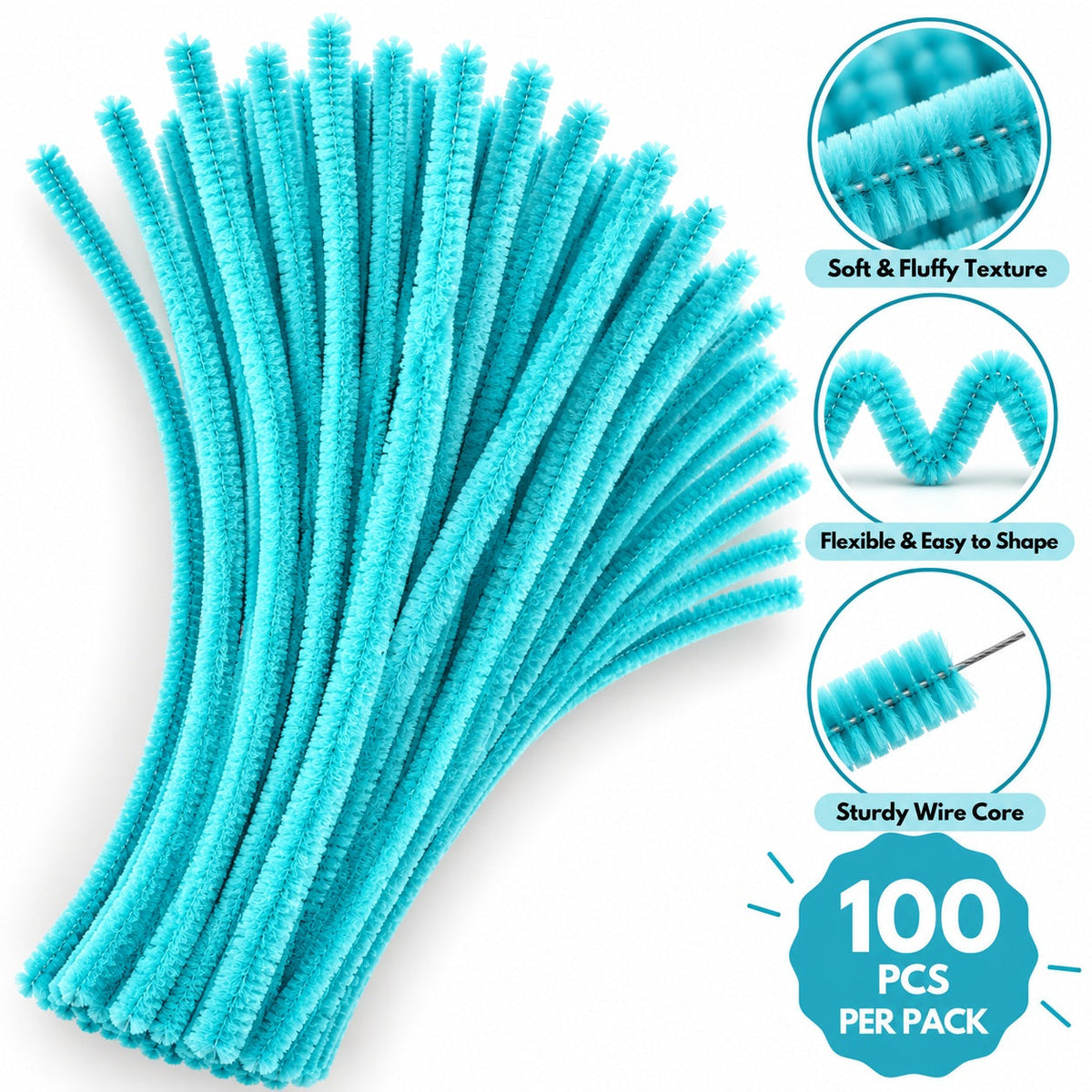 Sky Blue Chenille Pipe Cleaners 10MM – Pack of 100 Pcs