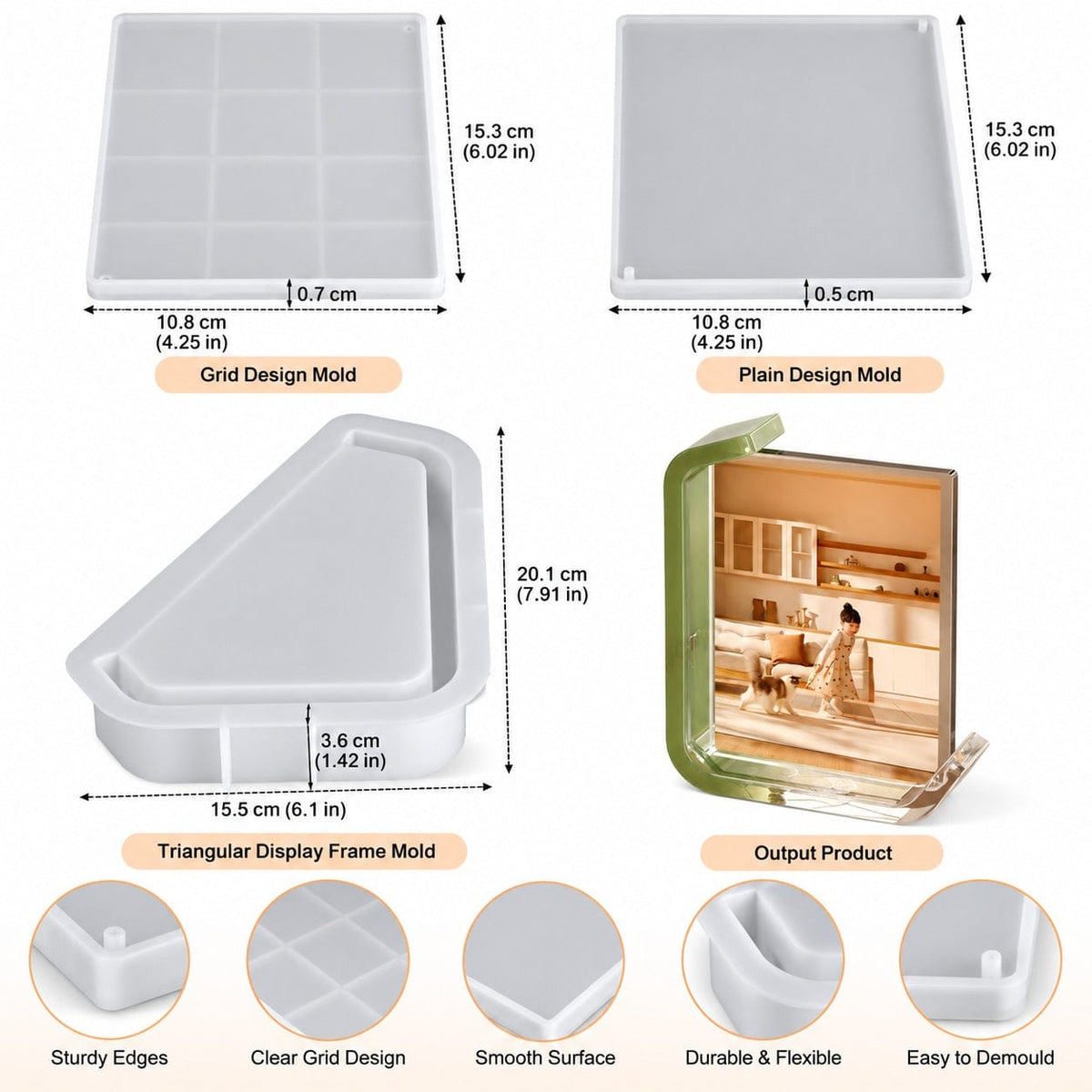 L Shape Photo Frame Stand Silicone Mould for Resin & Concrecast Art