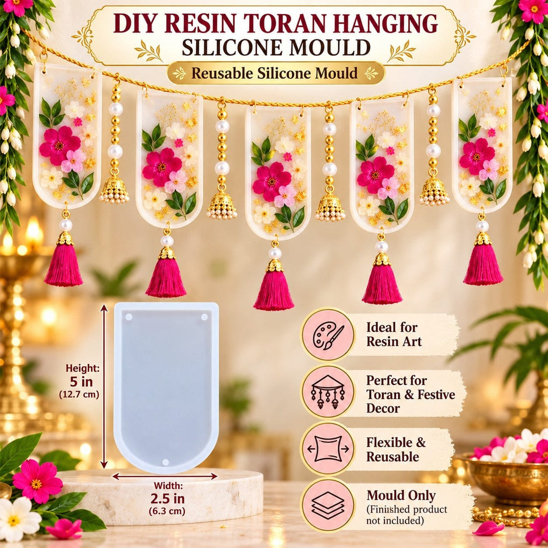 DIY Resin Toran Hanging Silicone Mould – 5 × 2.5 Inch