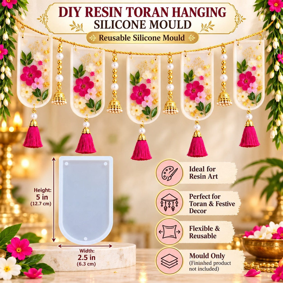 DIY Resin Toran Hanging Silicone Mould – 5 × 2.5 Inch