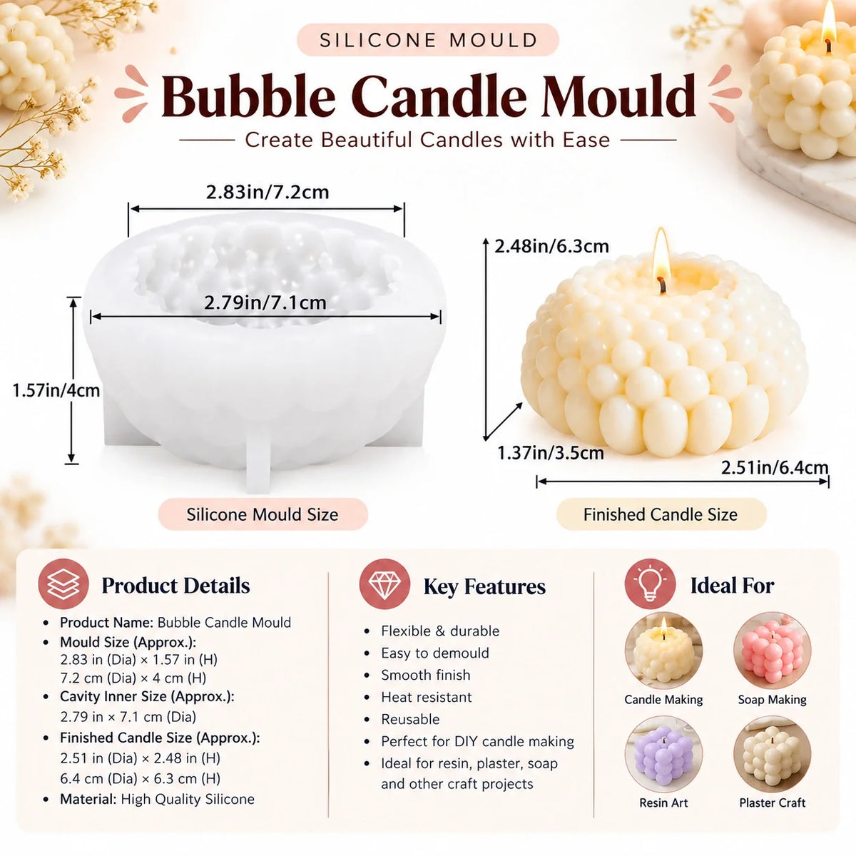 3D Bubble Ball Candle Silicone Mould – Round Pearl Bubble Candle Making Mould