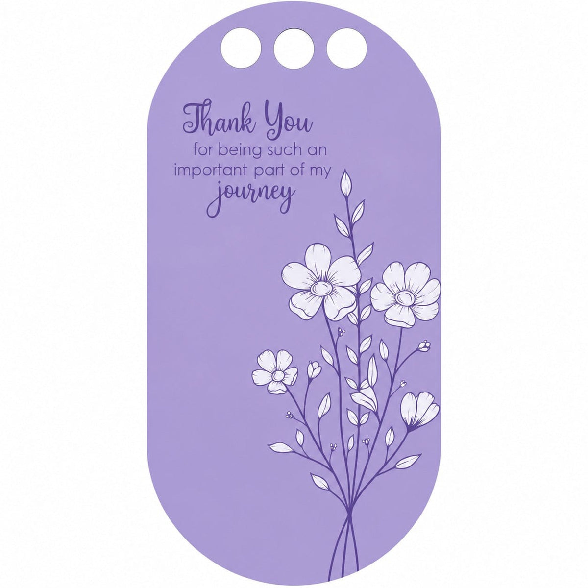 Thank You Lavender Botanical Blossom Printed Flower Card with Three Round Holes for DIY Bouquets & Gift Packaging