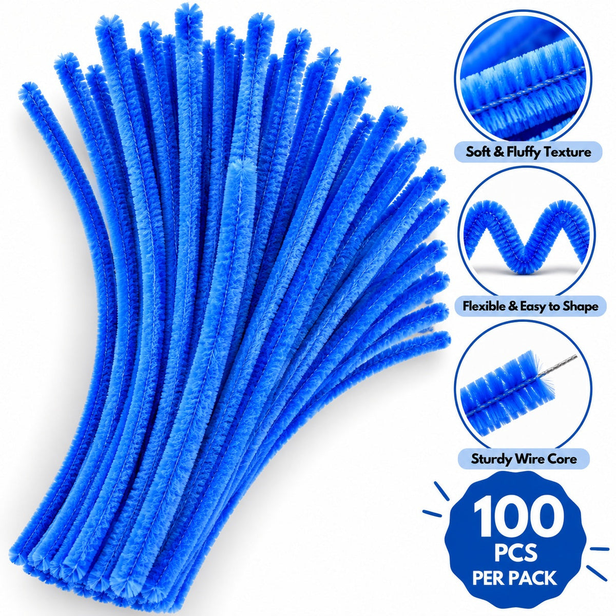 Royal Blue Chenille Pipe Cleaners 10MM – Pack of 100 Pcs