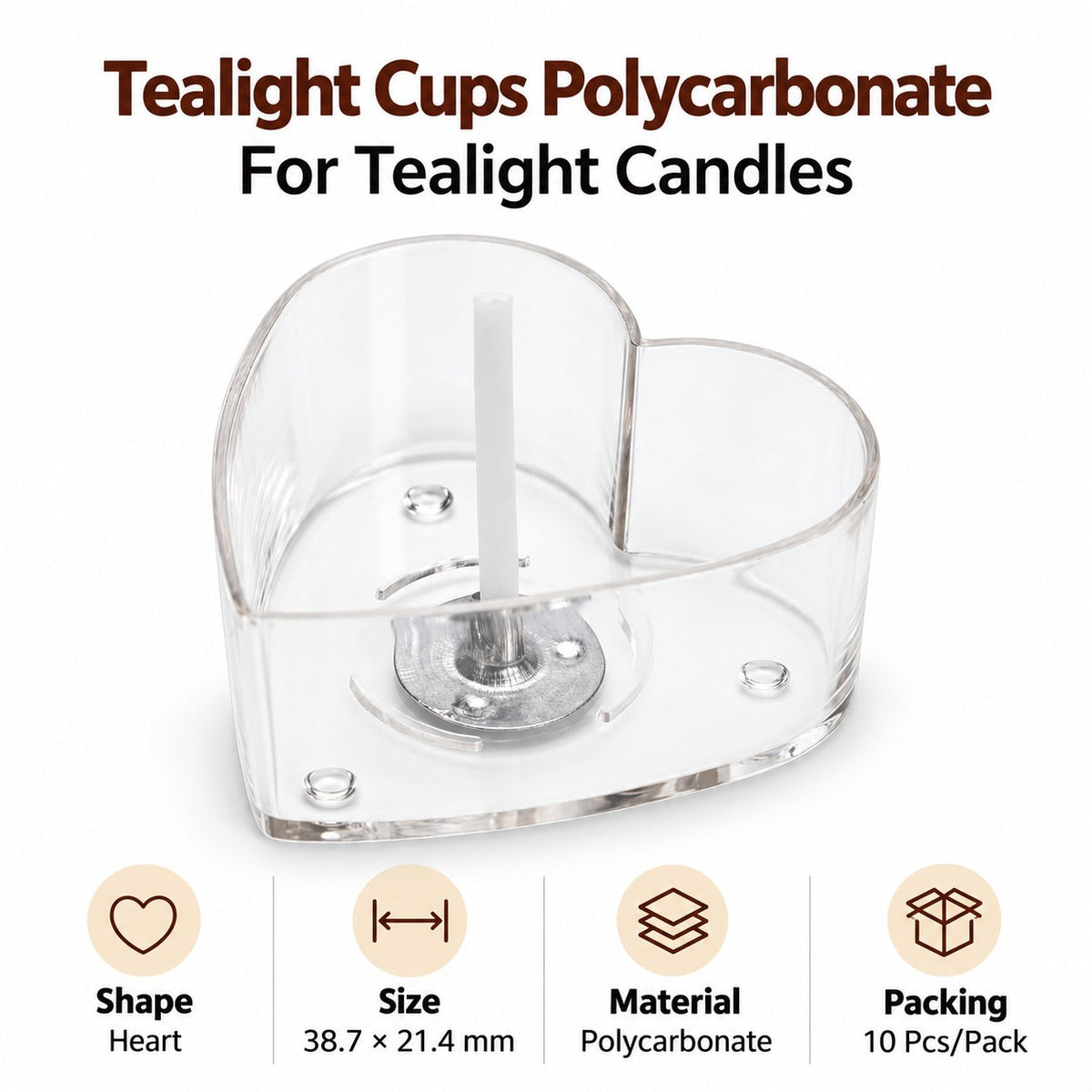 Tealight Cups Polycarbonate For Tealight Candles – Heart (Pack of 10 Pcs)
