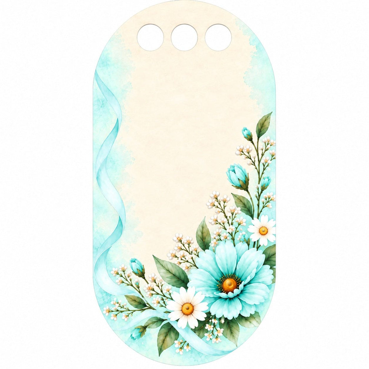 Aqua Blue & White Floral Printed Flower Card with Triple Hanging Holes for DIY Bouquets & Gift Packaging