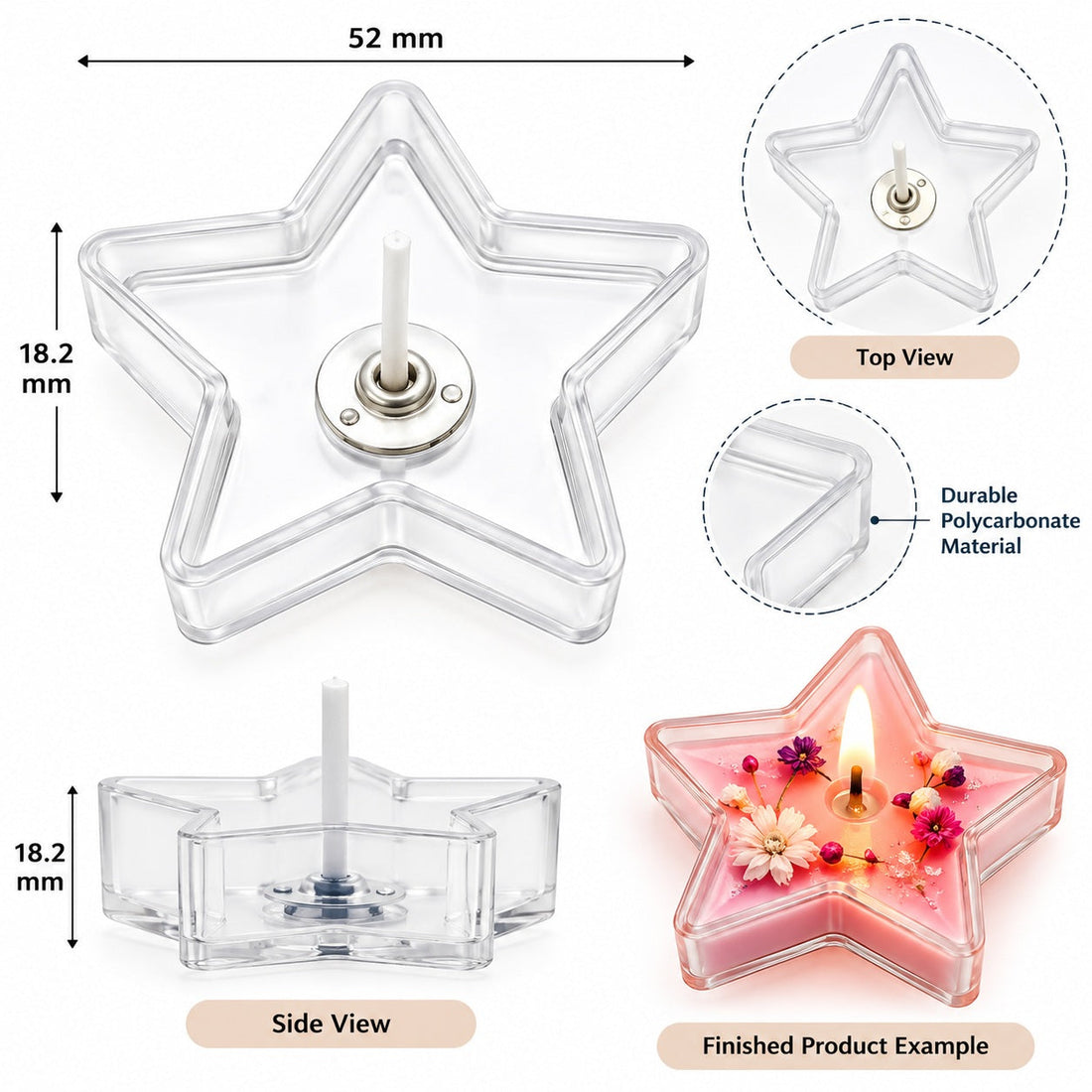 Tealight Cups Polycarbonate For Tealight Candles (Star) WX307
