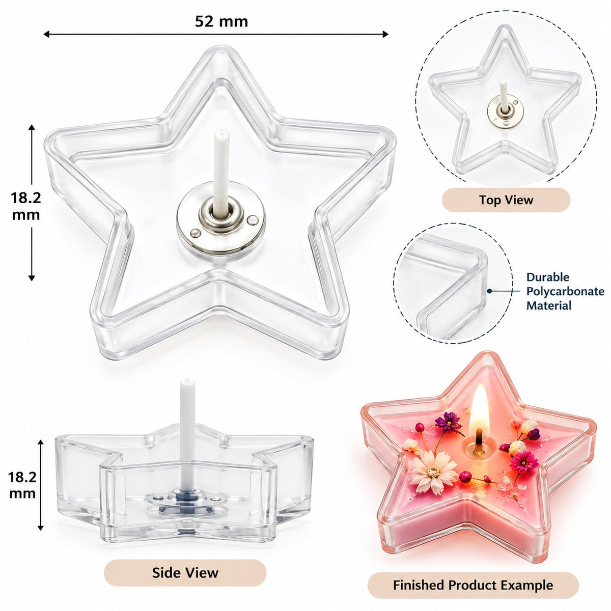 Tealight Cups Polycarbonate For Tealight Candles – Star (Pack of 10 Pcs)