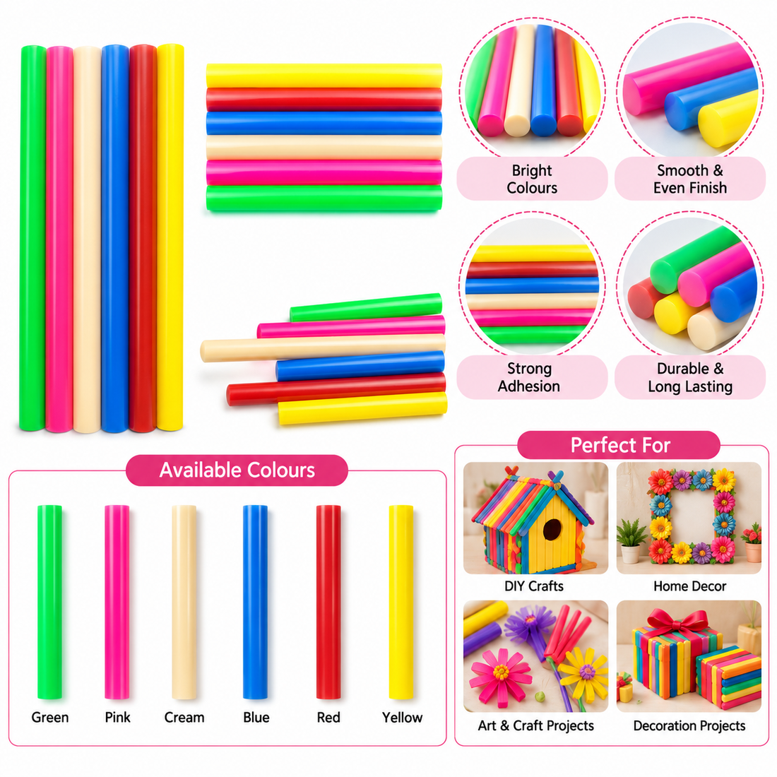 11mm Mixed Color Hot Melt Glue Sticks (17.5cm Length) – Pack Of 6 GS008