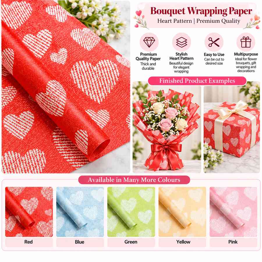 Striped Heart Pattern Flower Wrapping Paper, Luxury Korean Style Bouquet Wrap for Valentine's Day, Weddings & Anniversaries, 56 x 55 cm (Light Green) BP021C03