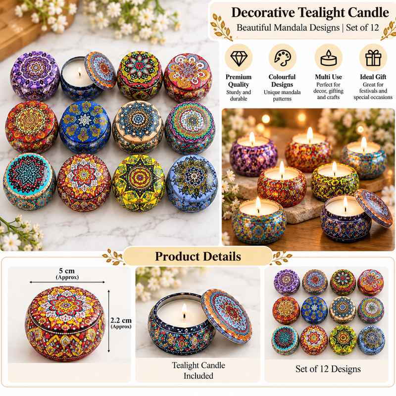12 Pcs Round Mandala Art Tin Jar