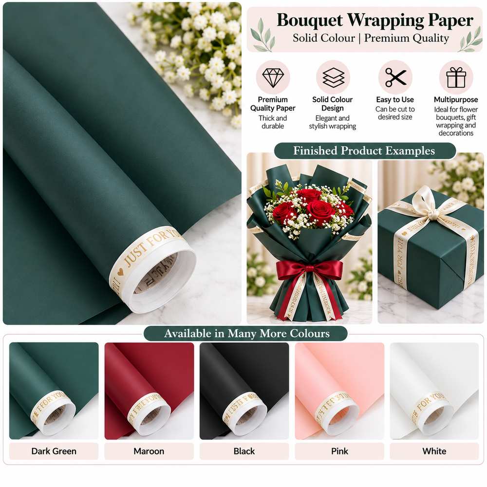 Solid Color Bouquet Wrapping Paper by Crafteria, Waterproof Floral Packaging Sheets for Florists & DIY Crafts, 56 x 55 cm (White) BP022C03