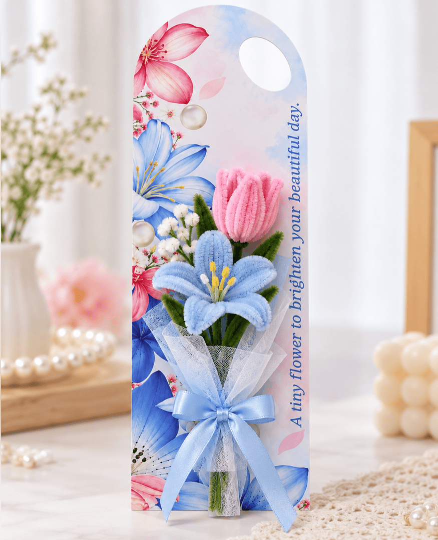 generic Blue & Pink Lily Floral Printed Flower Card for DIY Crafts & Flower Bouquets