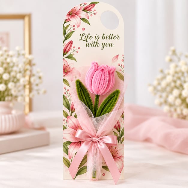 generic Pink Lily Floral Printed Flower Card for DIY Crafts & Flower Bouquets