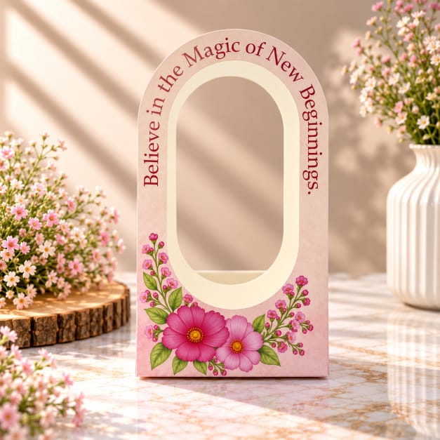 Believe in the Magic of New Beginnings” Pink Floral Gift Box with Window – Premium Gift Packaging Box GB052