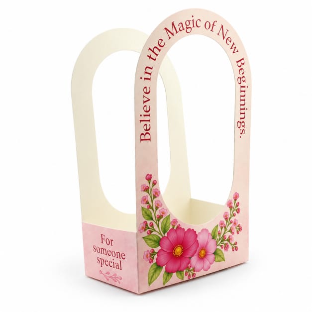 Believe in the Magic of New Beginnings” Pink Floral Gift Box with Window – Premium Gift Packaging Box GB052
