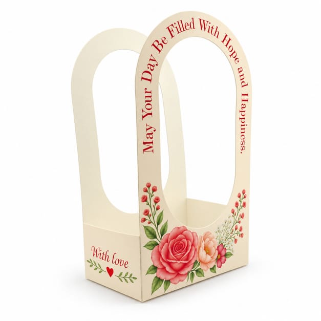 “May Your Day Be Filled With Hope and Happiness” Rose Floral Gift Box with Window – Premium Gift Packaging Box GB054