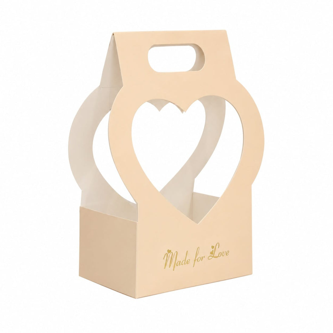 Premium Beige Heart Window Gift Packing Box with Handle for DIY Gifts & Flower Arrangements GB201