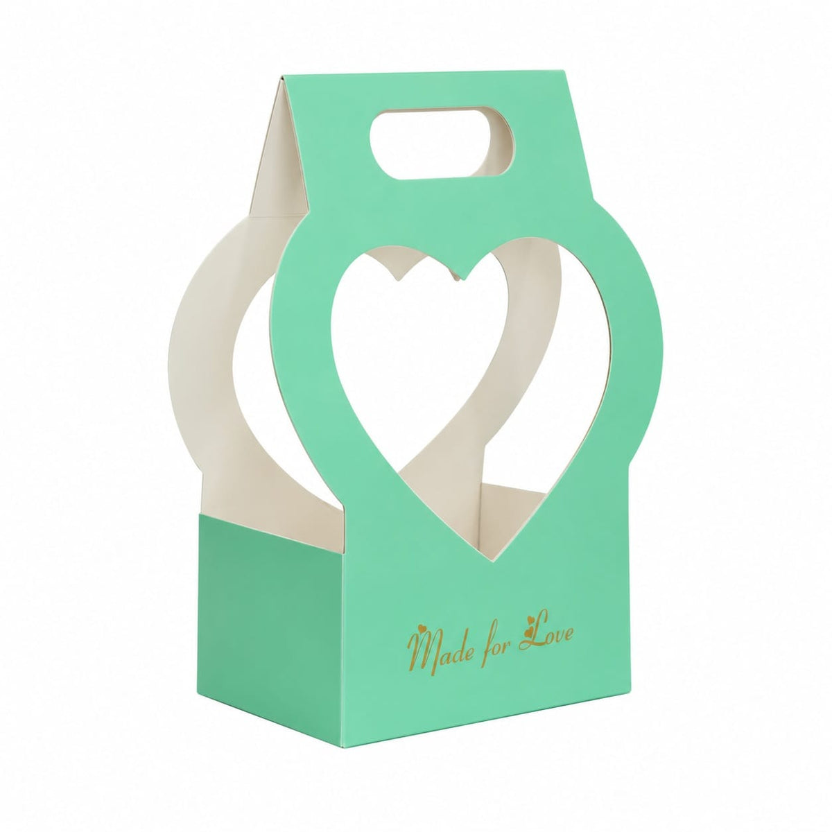 Premium Mint Green Heart Window Gift Packing Box with Handle for DIY Gifts & Flower Arrangements GB203