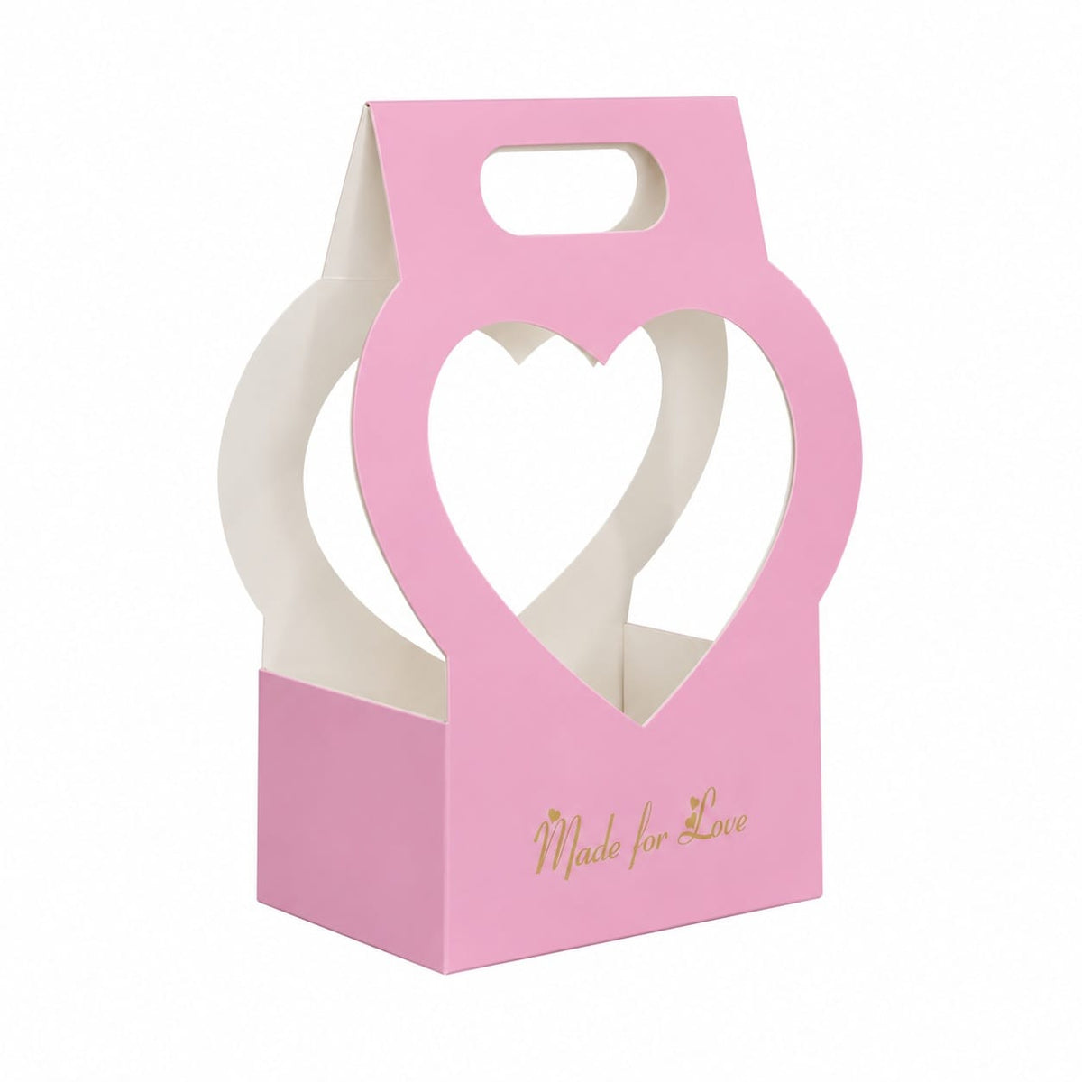 Premium Pink Heart Window Gift Packing Box with Handle for DIY Gifts & Flower Arrangements GB204