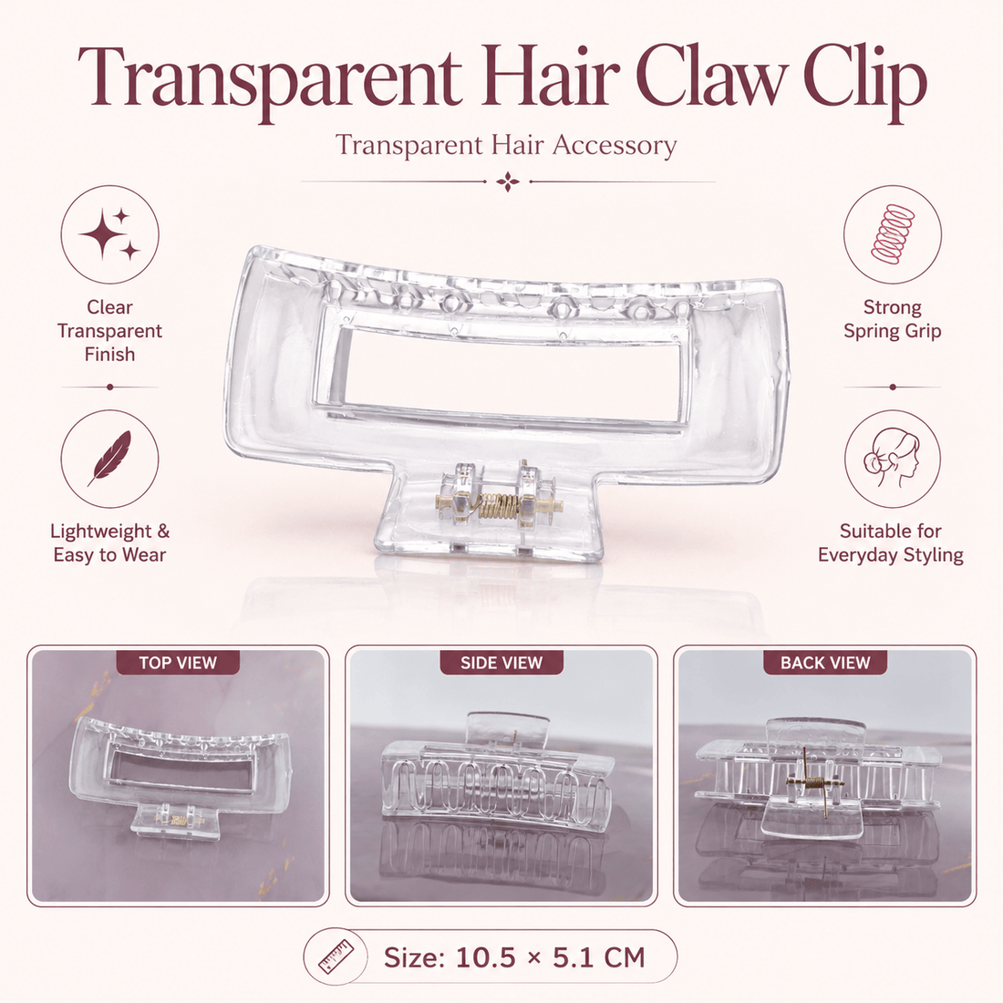 GENERIC Transparent Hair Claw Clip For Decoden Art – 10.5 × 5.1 CM – Pack of 5 Pcs
