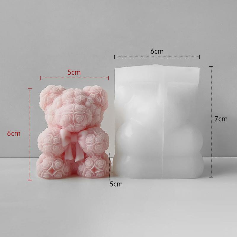 My Store Handmade Mould 3D Rose Flower Teddy Bear Shaped Candle Handmade Mould