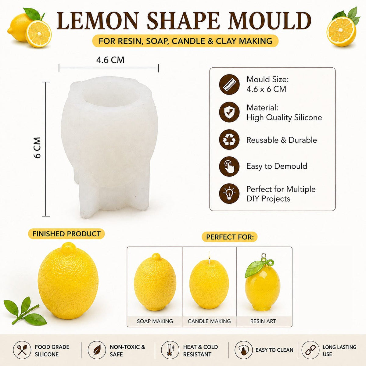 Round Lemon / Orange Shape Silicone Candle Mould - Citrus Fruit Mould IHM034