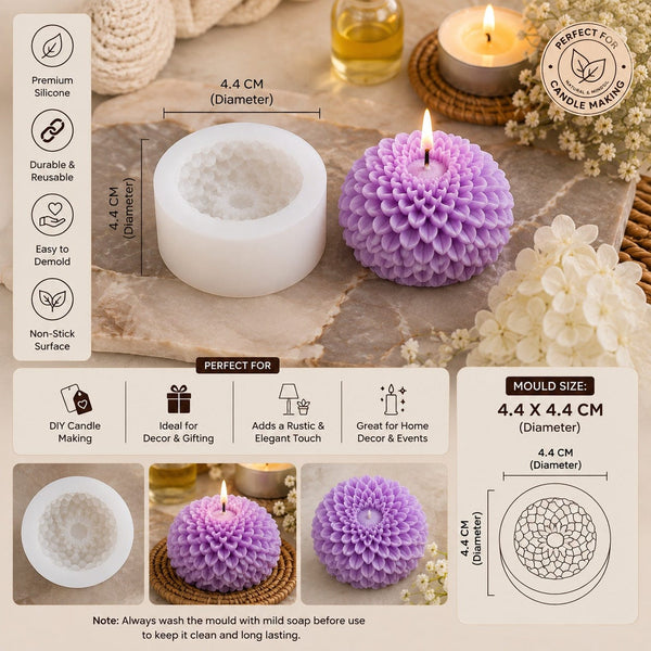 Chrysanthemum Flower Silicone Candle Mould - 3D Dahlia Shape Mould IHM035