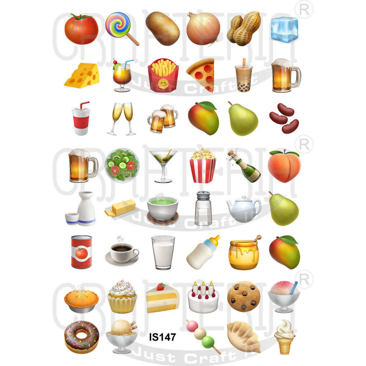 Crafteria Food & Drinks 1.25 Inch Designs Insert Sheet (Transparent Sheet) IS147