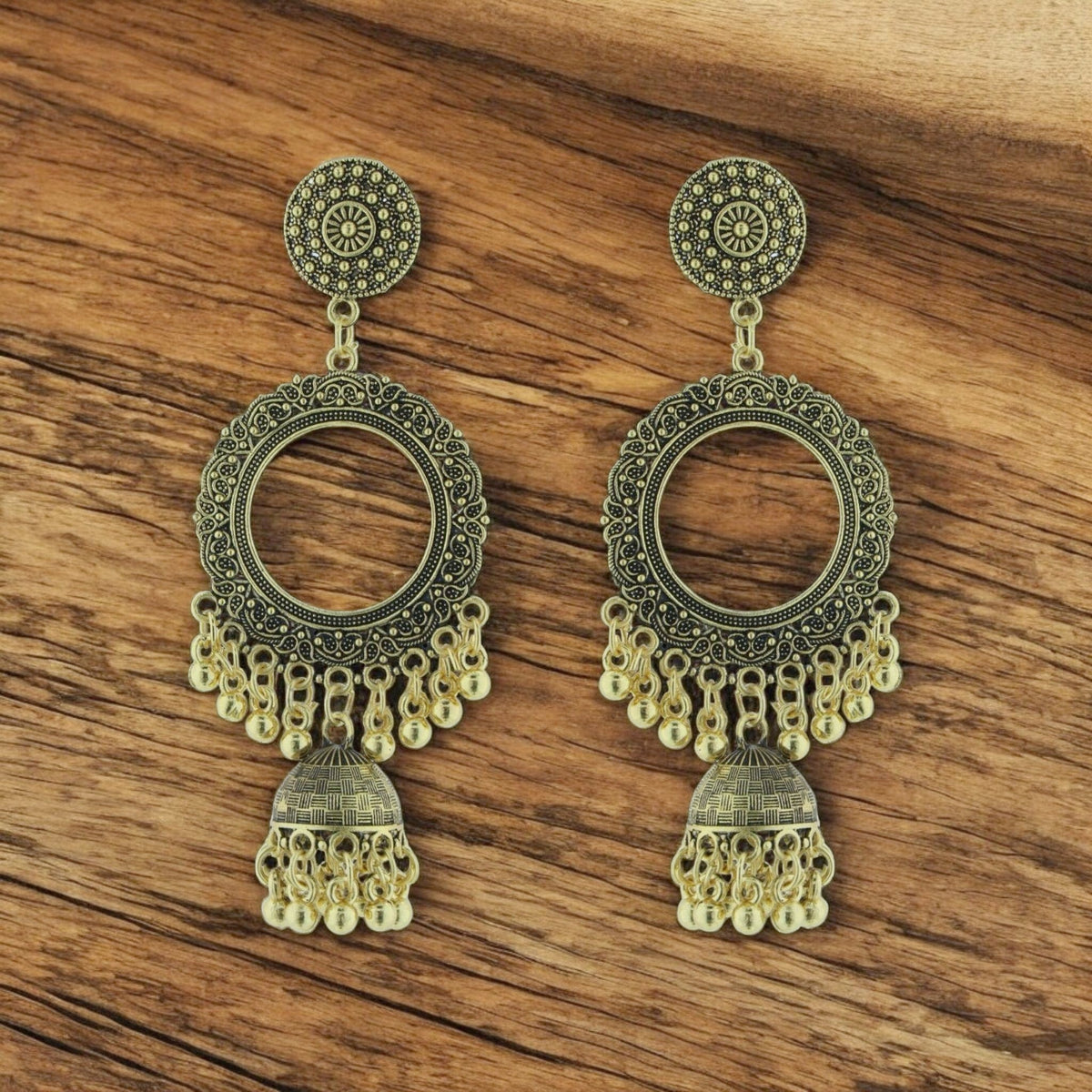 Crafteria Oxidized Gold Jhumka Design 8