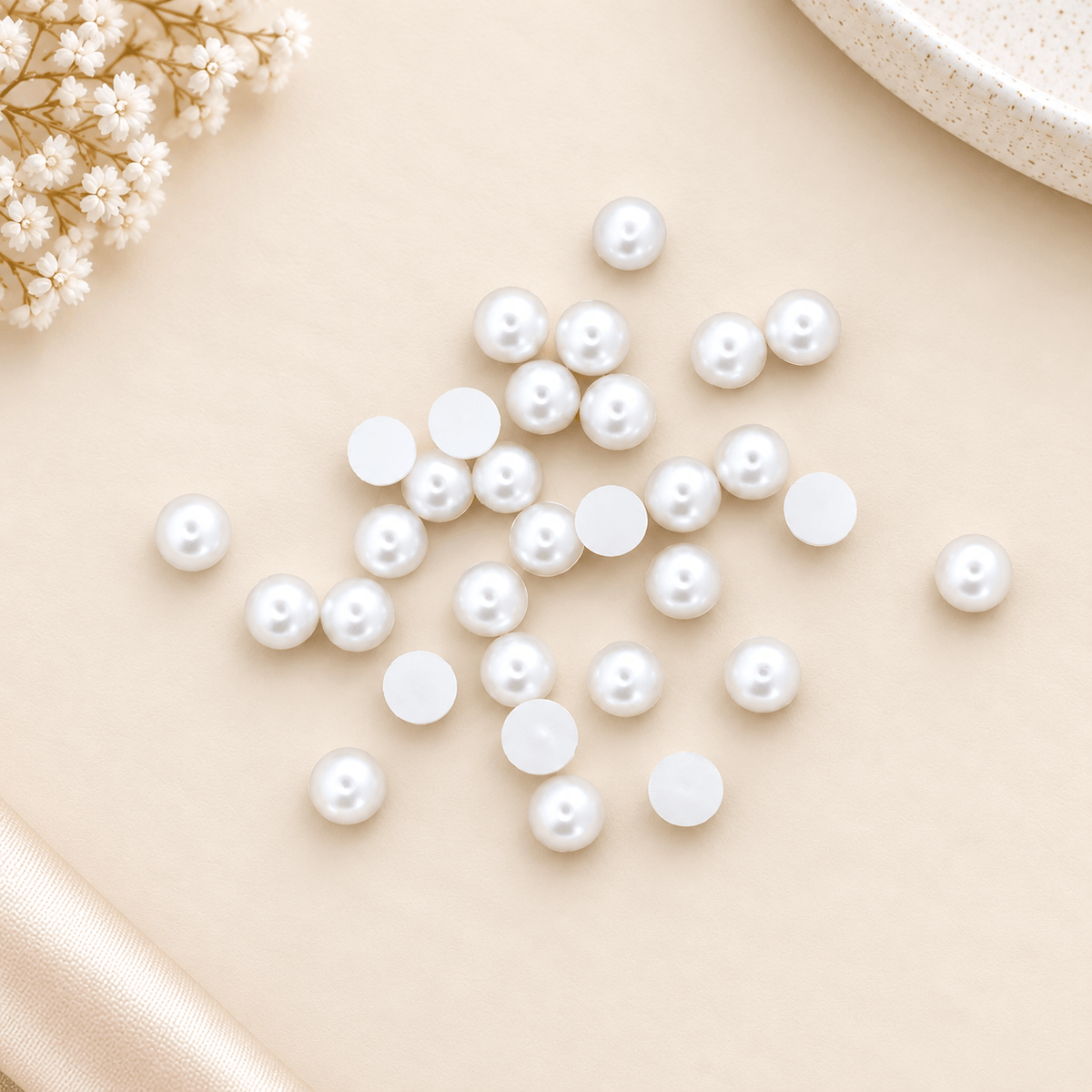 10MM Cream Pearl Moti Beads – Round Glossy Beads for Jewellery Making, DIY & Decoration | Pack of Approx. 25 GM MT1001