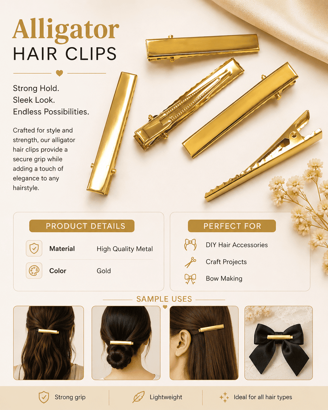 Crafteria 40mm Alligator Metal Hair Clip