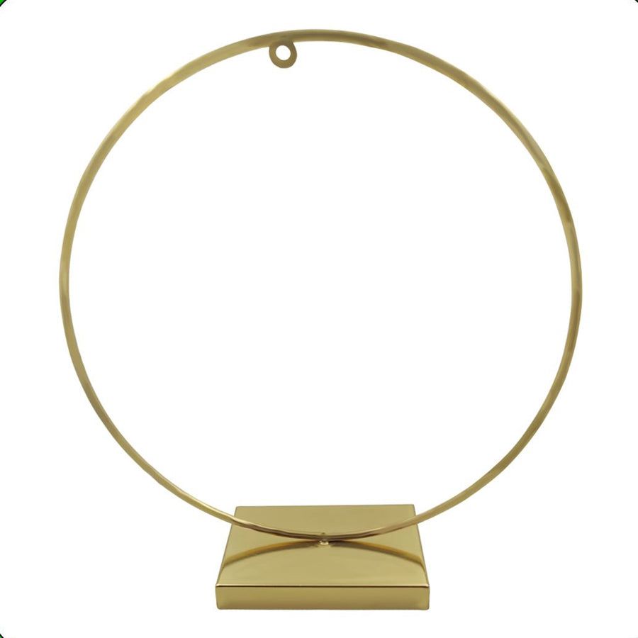 12" Gold Round Frame Hanger Metal Stand