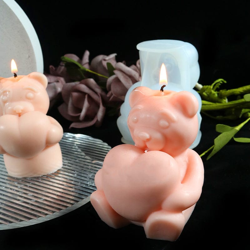 My Store Silicon Mould Sitting Bear With Heart Candle Mould