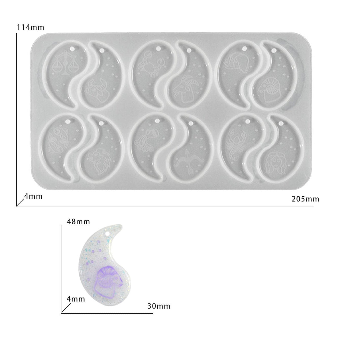 My Store Silicon Mould 12 Cavity Tai Chi Shape Keychain & Pendant Mould