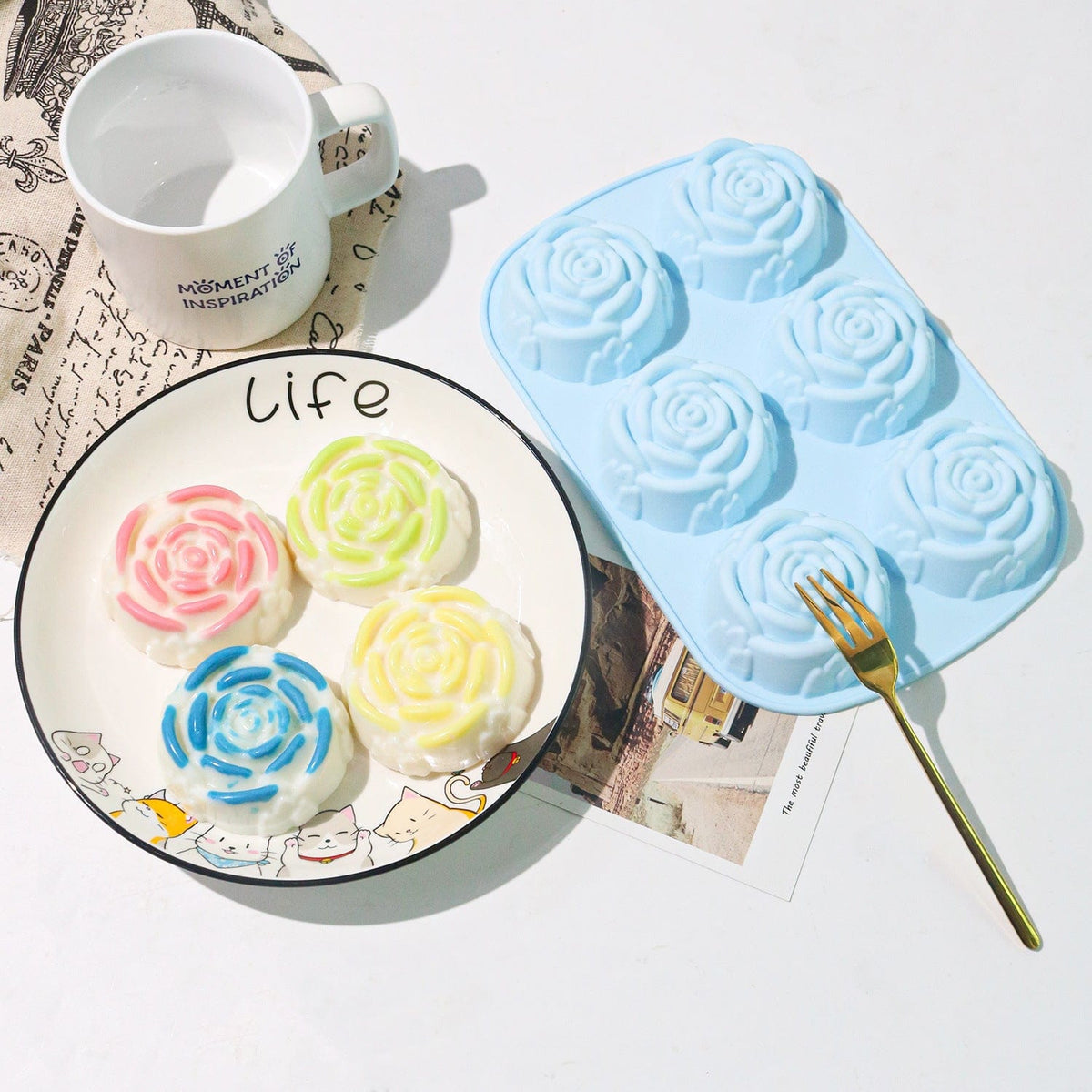 My Store Silicon Mould 6 Cavity Rose Shape Baking Mould